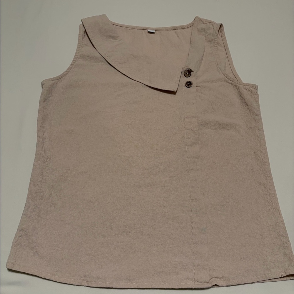 Women's Sleeveless Beige Top with elegant collar